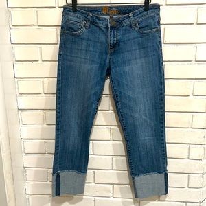 Kut from the Kloth Boyfriend Blue Jeans Rolled Raw Hem 6